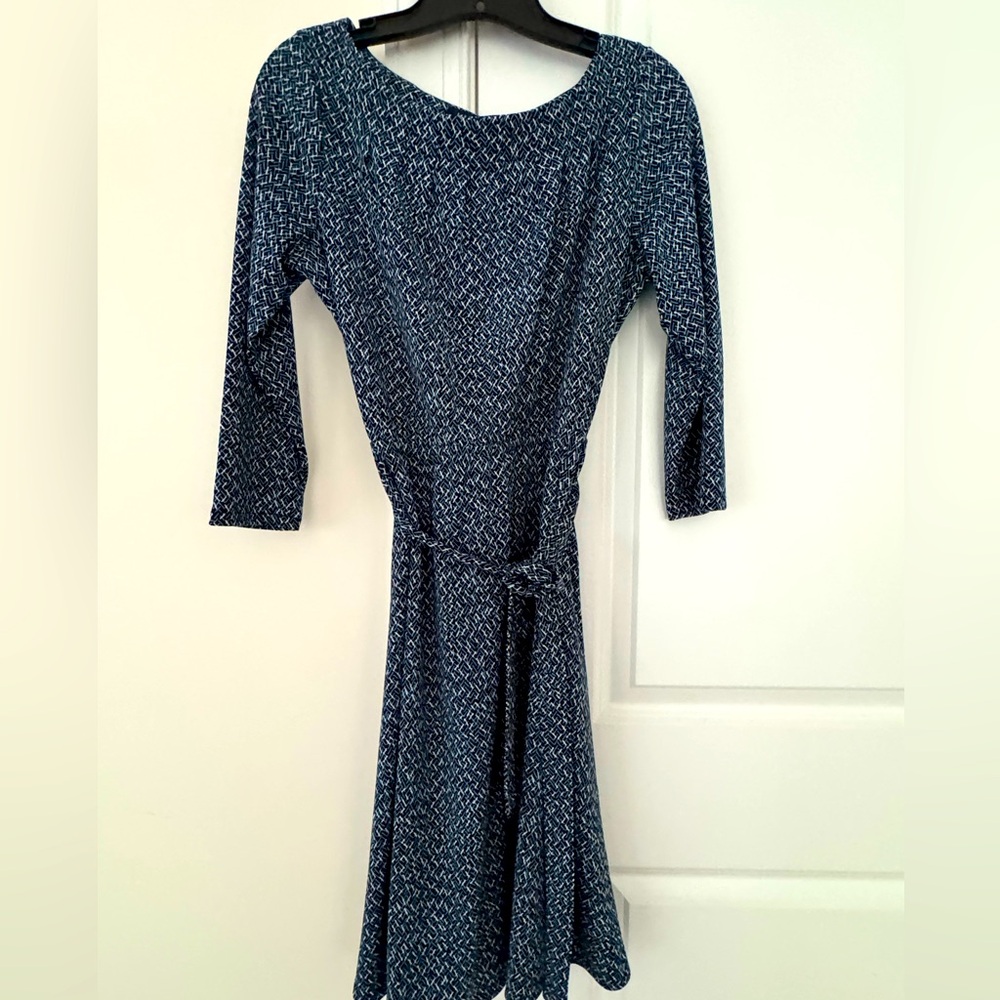 Lands' End Green Geometric Long Sleeve Dress